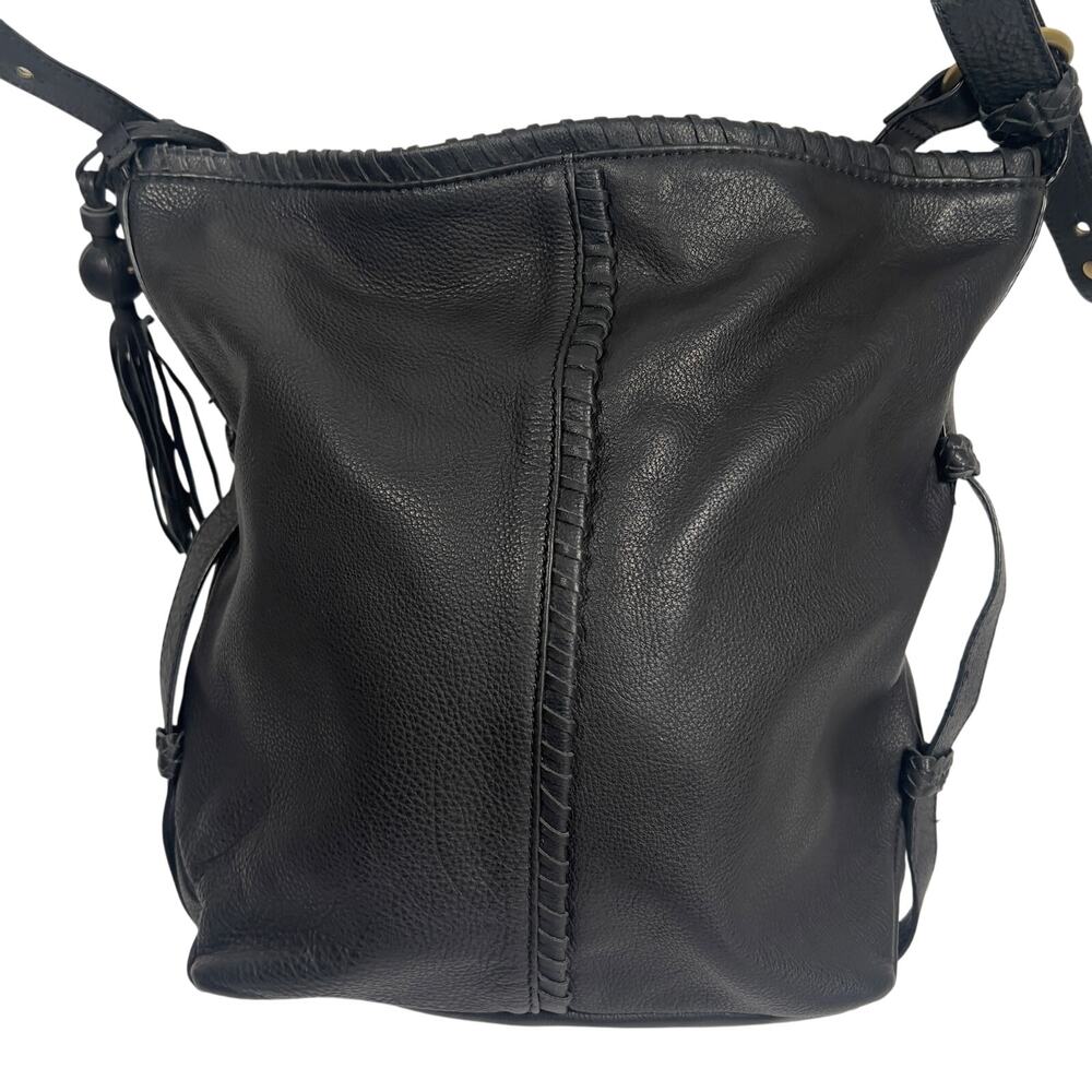 Madison and Max Black Pebbled Leather Shoulder Bag Tote Purse with Tassel